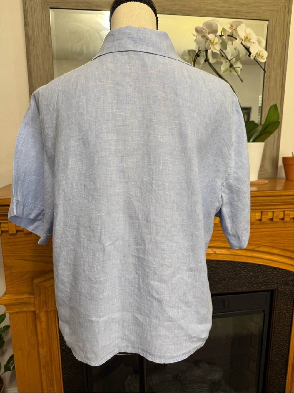 J.Crew popover blue coastal bungalow solid color 100% linen BY694 medium - Picture 4 of 10